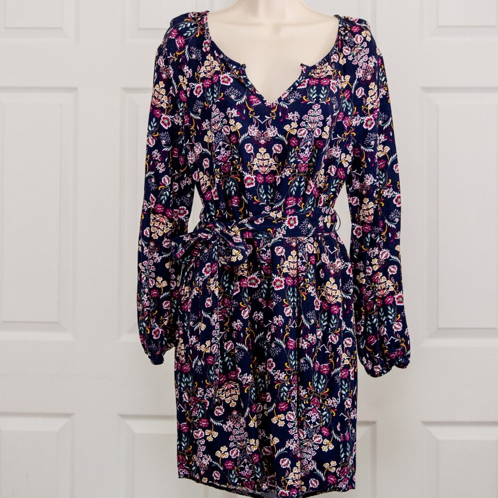 Floral Linen Dress with Tie Waist
